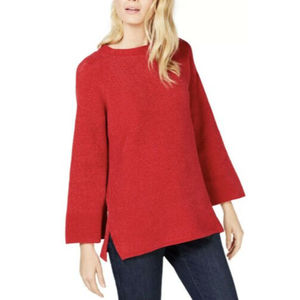 $208 Eileen Fisher Red Chenille Organic Cotton Bell Sleeve Pullover Sweater XS